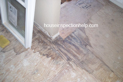 bathroom plywood floor water damage stain